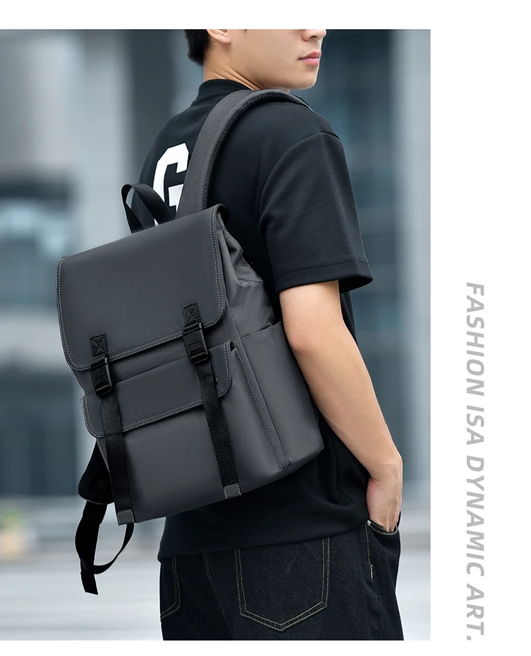 Verschleißfester Herrenrucksack mit großem Fassungsvermögen, Business-Pendler-Reiserucksack mit mehreren Taschen, stilvoll und einfach, erhältlich in Grau und Schwarz – Detail 16