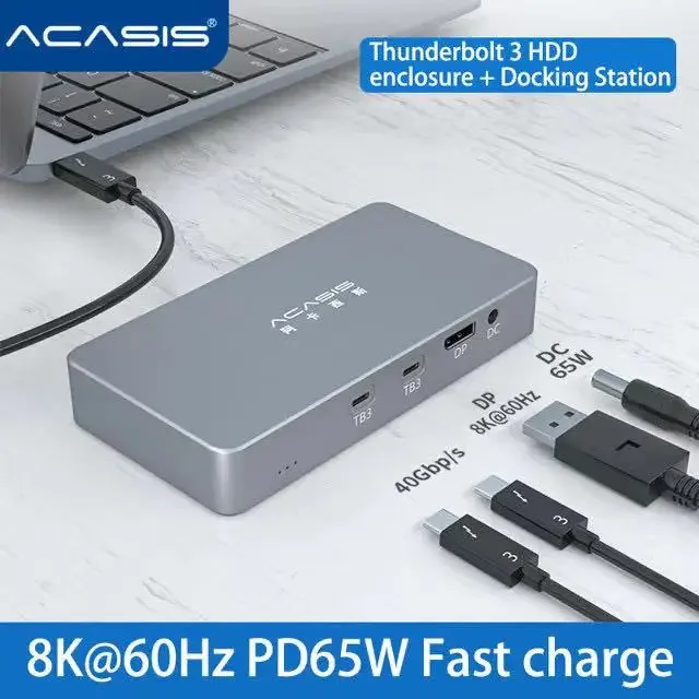 Acasis 노트북용 듀얼 디스크 NVME HDD 인클로저, USB4.0 도킹 스테이션, C타입 to USB 3.0 하드 디스크 박스, M.2