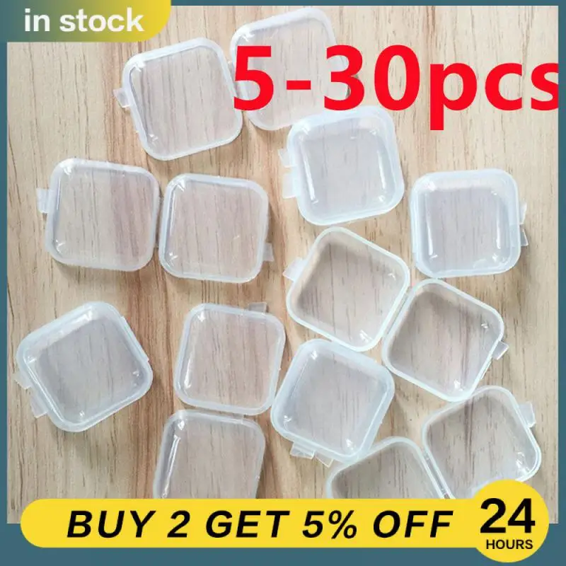 

5-30Pcs Mini Square Storage Box For Jewels Dustproof Storage Transparent Plastic Flip Cover Small Case Pill Boxes Wholesale