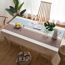 

Polyester Tablecloths, Waterproof Table Covers Stripe Blue Brown Dining Table Coffee Table Deco