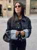 HH Women Vintage Denim Jacket Single Breasted Lapel Long Sleeve Coat With Pockets Dark Blue Denim Jacket Fashion High Street Top