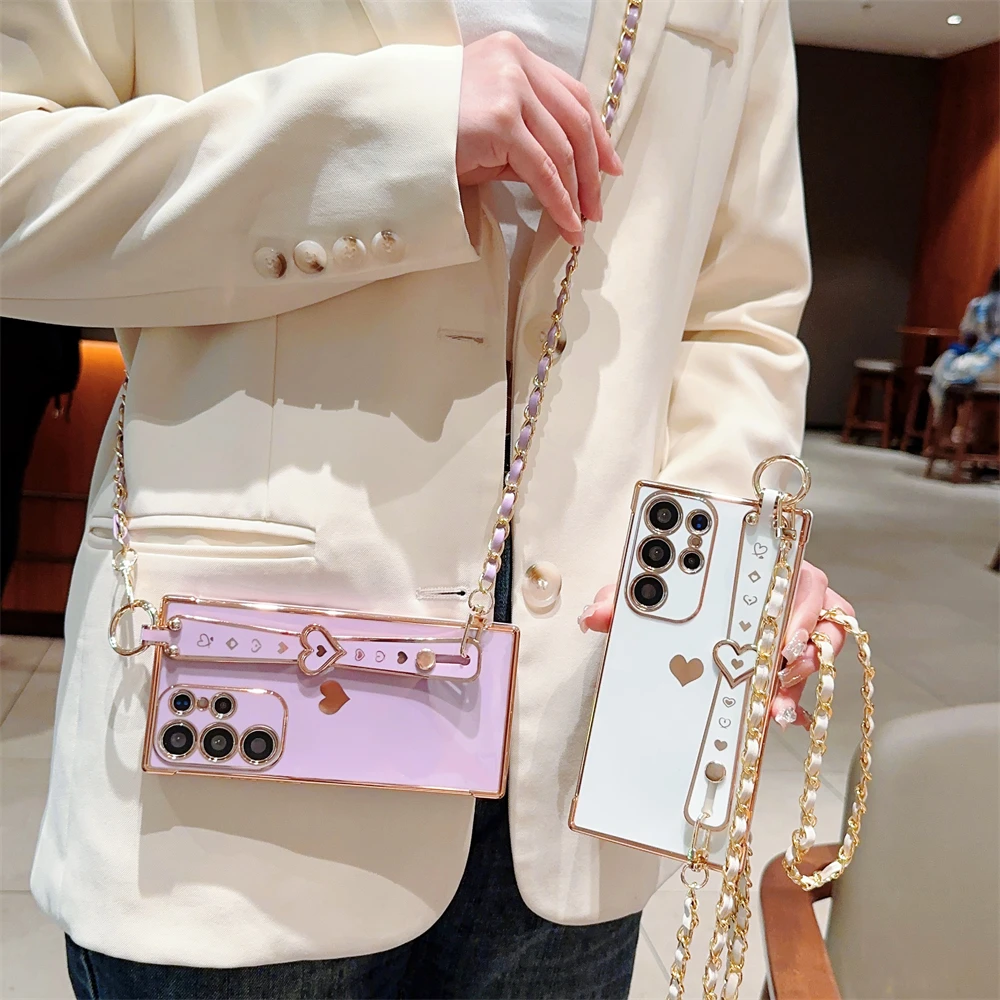 Elegant Heart Crossbody Cord Rope Case with Wrist Strap Holder