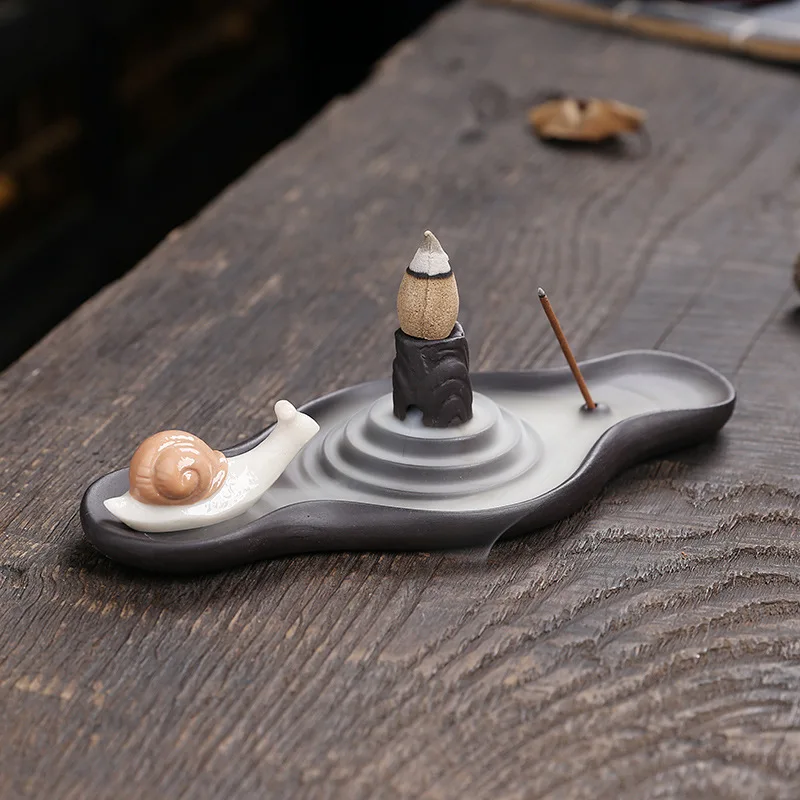 1pc Incense Burner Ceramic Ripple Snail Water Inverted Incense Burner Creative Backflow Incense Burner Ornament Without Incense