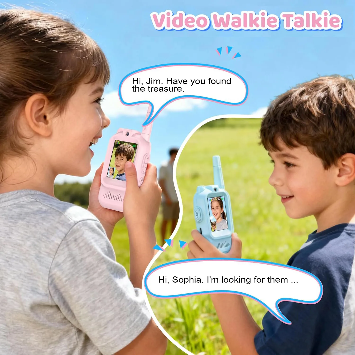 Rechargeable Kids' Video Walkie Talkies - Fun & Easy Communication with Cute 2-Inch Screen