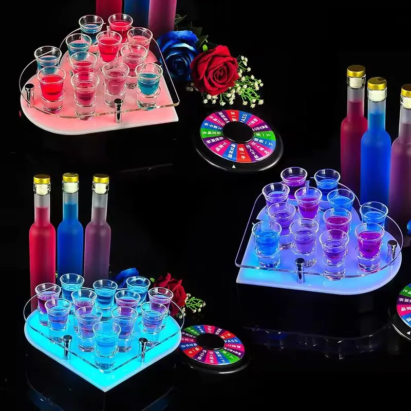 Cocktail Display Rack Ktv Nightclub Glow In The Dark Party 12 Hole Love Bullet Cup Wine Glass Holder Bar Shot Glasses Heart Tray