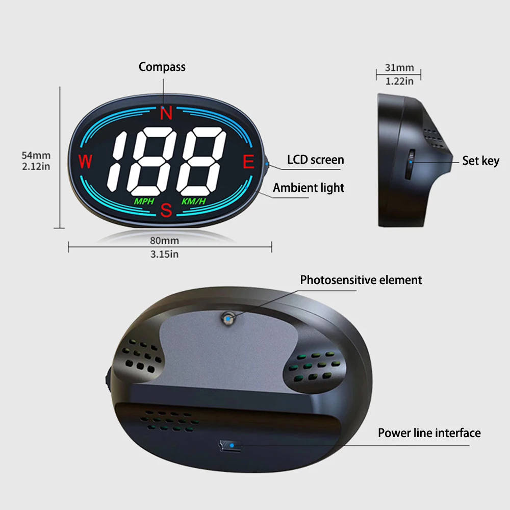 GPS ڵ  ӵ HUD  ÷ ӵ 溸 Ʈ,    MPH KMH, 1 