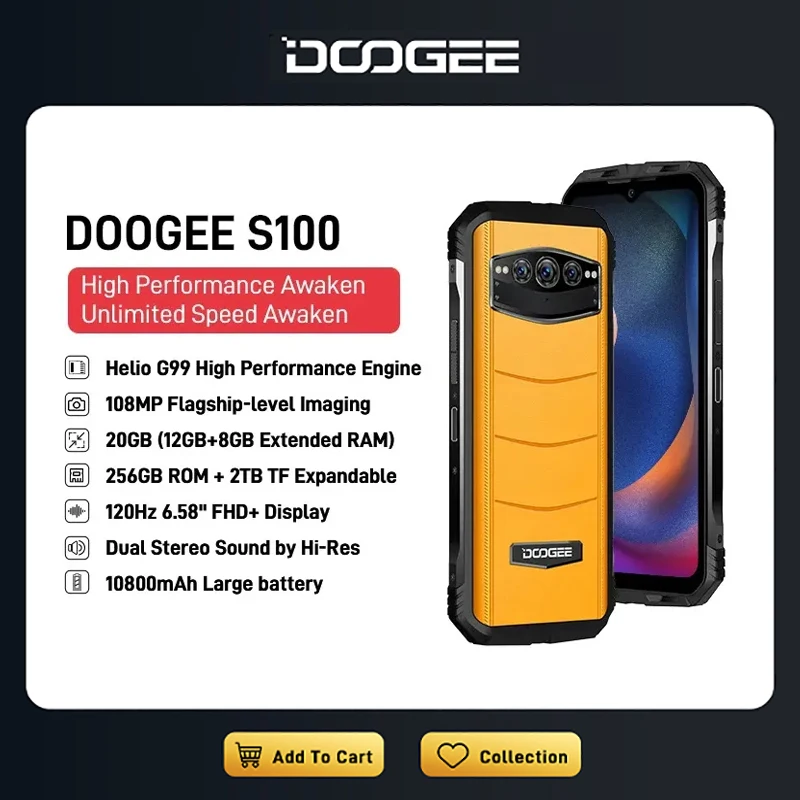 

DOOGEE S100 6.58" FHD 120Hz Display 108MP AI Triple Camera 12GB+256GB Helio G99 Octa Core 66W Fast Charge 10800mAh Battery