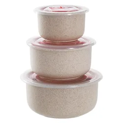 Set of 3 Lightweight Bento Boxes for Kitchen, Picnic, and Meal Prep Storage (Beige)