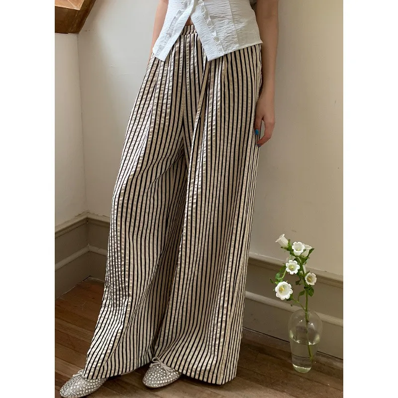 Deeptown Casual Oversized Striped Pants Woman Harajuku Korean Fashion Baggy Trousers Y2k Japanese Old Money Style Loose Summer