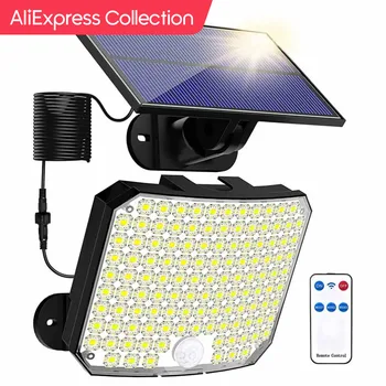 AliExpress Collection 모션 센서 리모컨 있는 야외 태양광 조명, 파티오 차고 보안 벽 조명, IP65 방수, 118LED