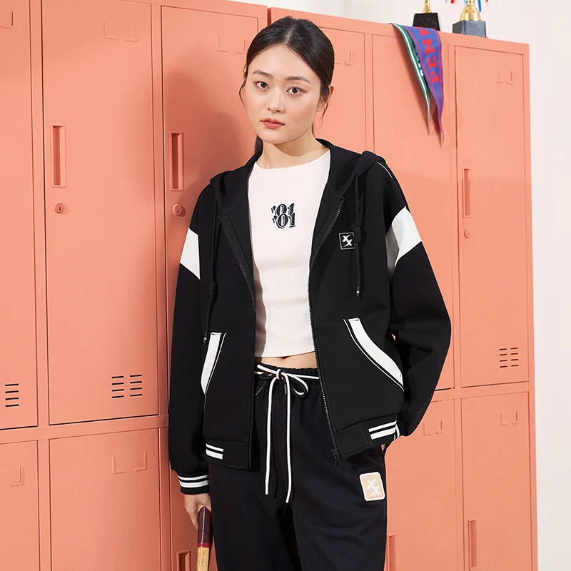 Xtep Knitted Hooded Women Spring Soft Leisure Durability Coat Comfortable Trendy Fashion Tops 976128940508