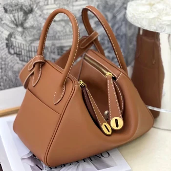 XHTY Leather 26cm Shoulder Bag Handbag For Women Swift Soft Head Leather Fashion Large Volume Texture Doctor Bag