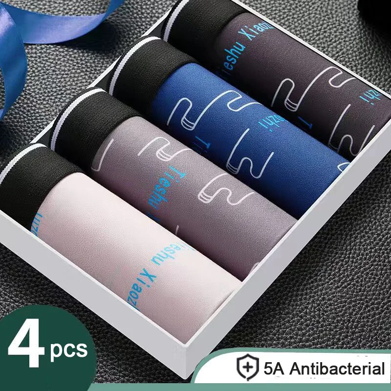 4Pcs Men Underwear Male Shorts Comfortable Underpants Print Casual Shorts Breathable U Convex Men Panties Plus Size L-4XL