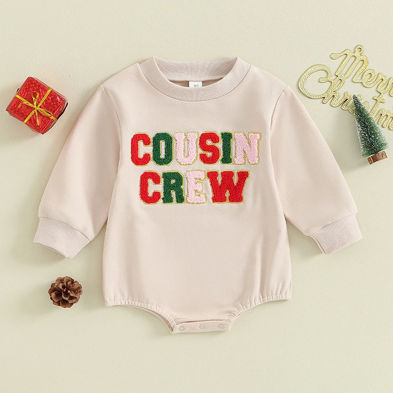 

Christmas Clothes Baby Girl Boy Swesthirt Crewneck Fuzzy Letter Embroidered Oversized Bubble Romper Fall Winter