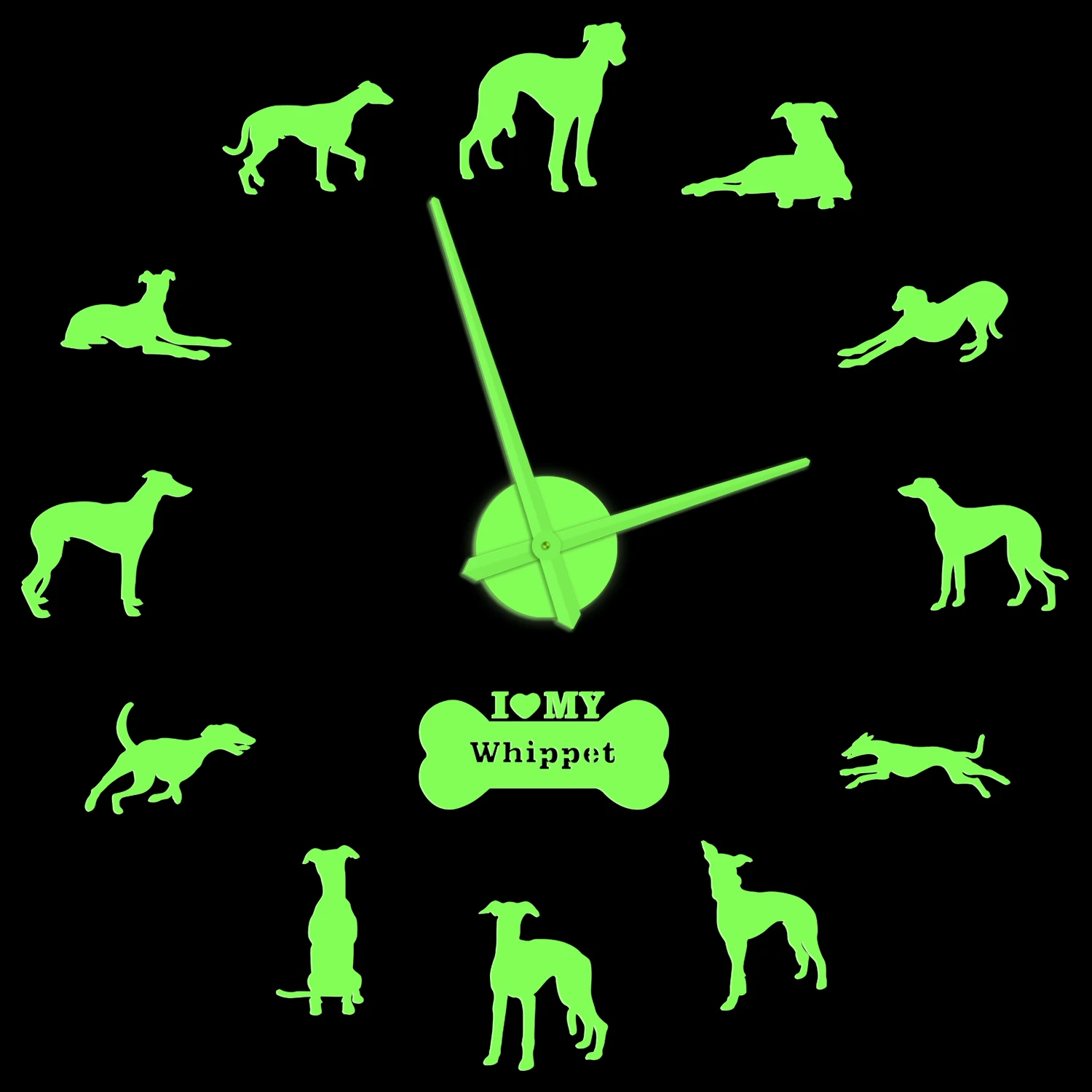 

Whippet Dog Portrait Oversized Glowing Wall Clock For Pet Shop Puppy Dog Breed Modern Design Illuminated DIY Wall Stickers Watch