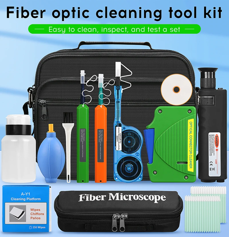 Fiber cleaning Tool Kit 400X Fiber Optic Microscope 1.25/2.5mm MPO Cleaning Pen/