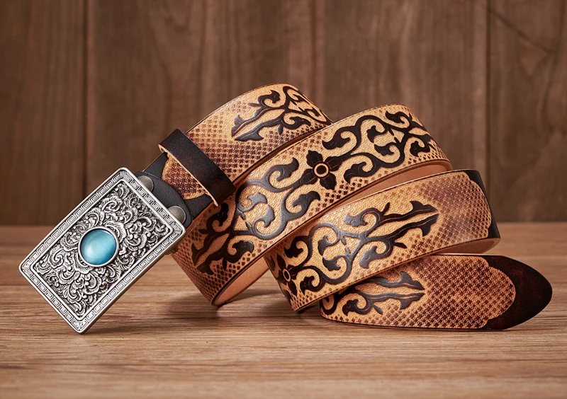 Luxury Handmade Real CowSkin Genine Leather Belts for men, Embossing Wide Cowboy Strap Belt, Metal Unique Buckle belt Se182bb56d5f64b0f9133df53ca9295c08