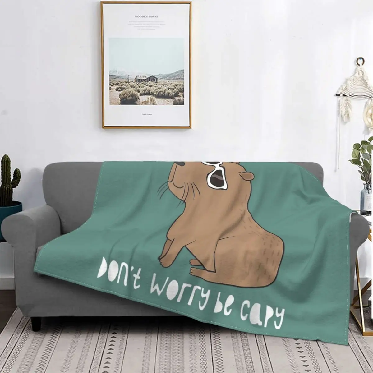 

Don't Worry Be Capy Capybara Blankets awesome cute funny Flannel Vintage Warm Throw Blankets for Home Winter