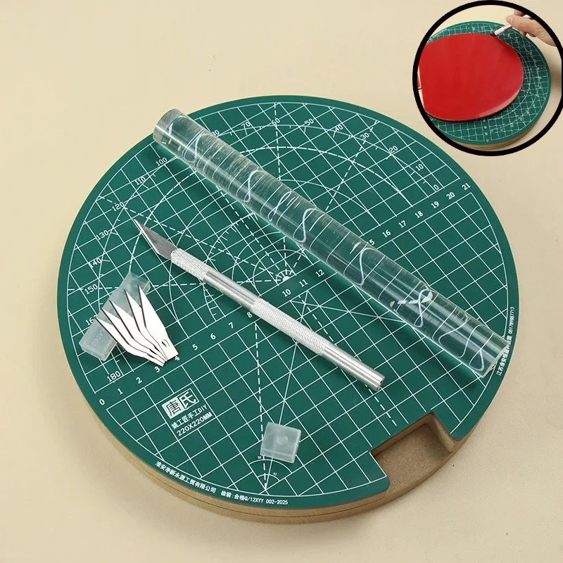 Tischtennis-Gummi-Schneidematte-Set, DIY-Schneidewerkzeug mit Schneidemesser, Zubehör zum Aufkleben von Tischtennisschlägern, langlebig