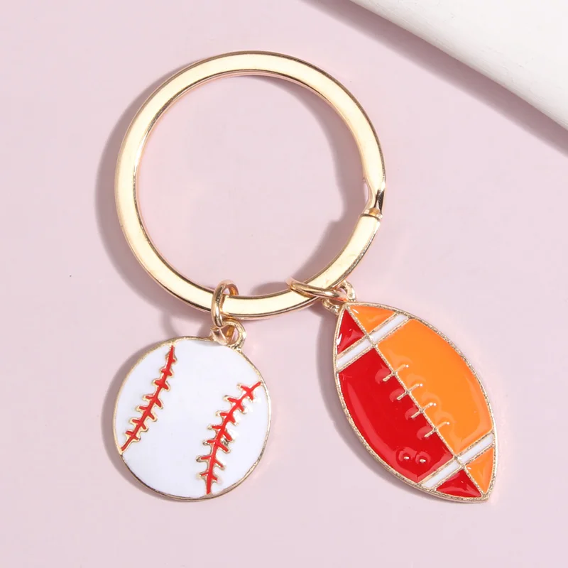 Funny Enamel Keychain Rugby Baseball Key Ring Sports Key Chains