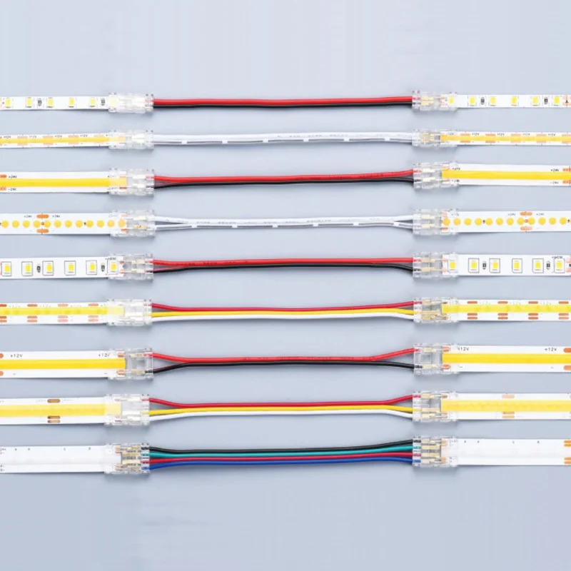 COB LED Connectors 5 8 10mm Connection Solderless For CCT FCOB RGB LED Strip Lights 2 3 4 Pin Connector Strip to Strip With Wire