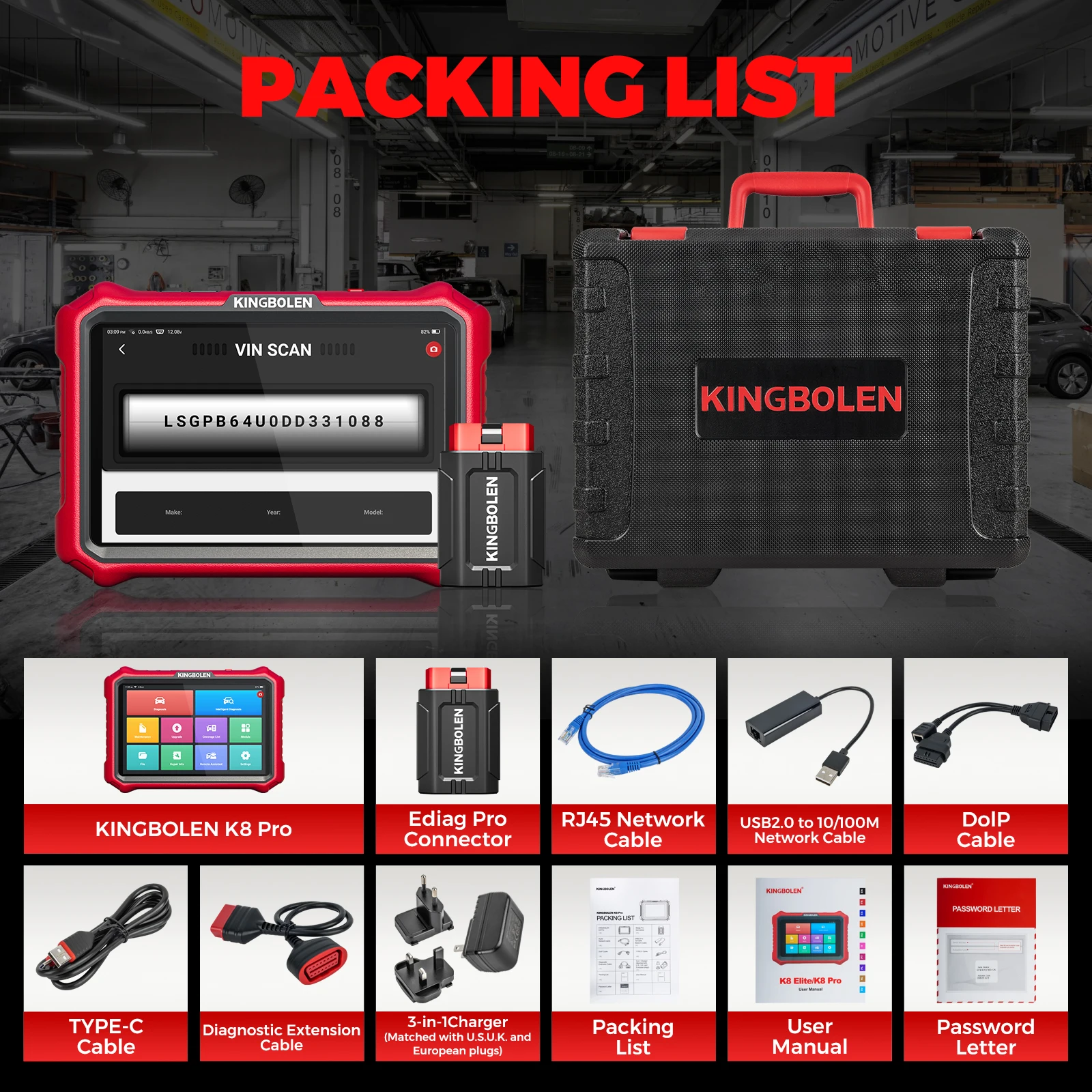 [Lifetime Free Update] KINGBOLEN K8 PRO Car Scanner Scan OBD2 Automotive Diagnostic Tool ECU Coding with CAN FD Doip for FCA SGW