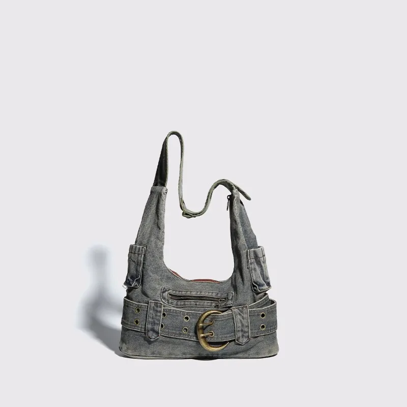 Washed Denim Women's Shoulder Bag Ladies' Fashionable Trend Underarm Bag Woman Casual and Versatile Commuting Handbag