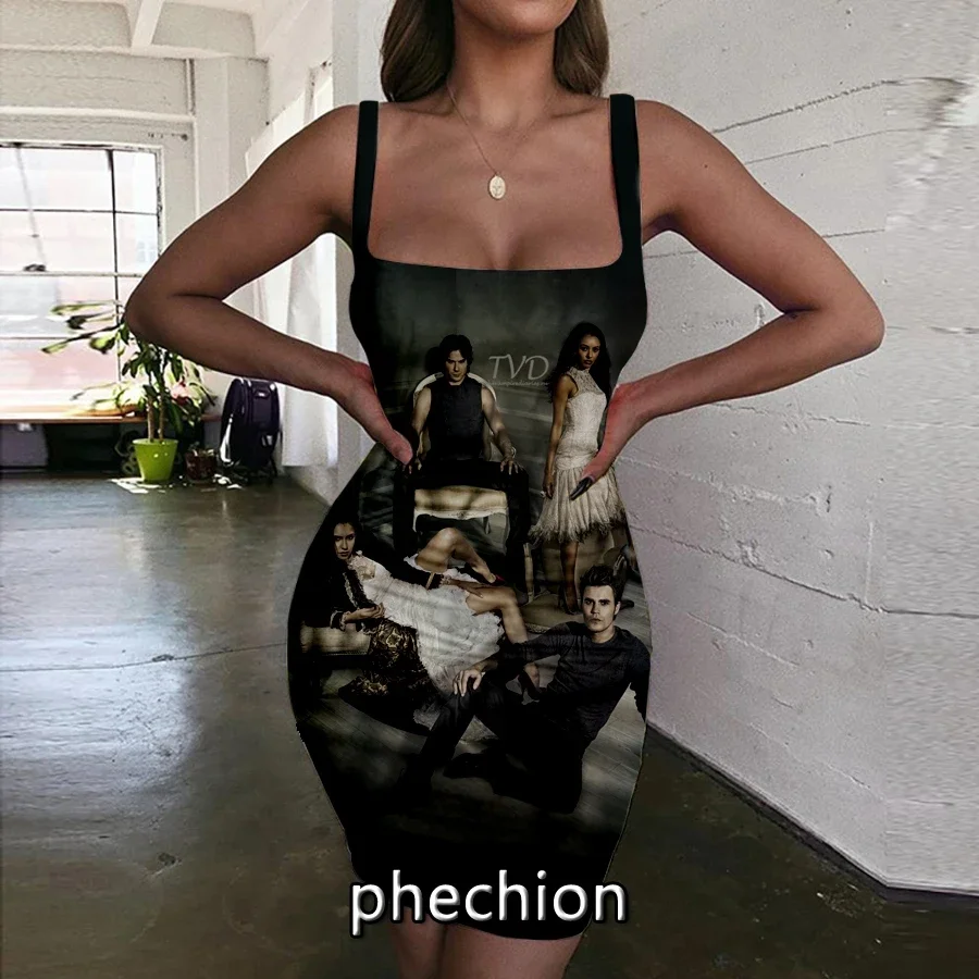 

phechion The Vampire Diaries 3D Print Dress Women Halter Sleeveless Fashion Ladies Dresses Novel Sexy Womens Clothing G16