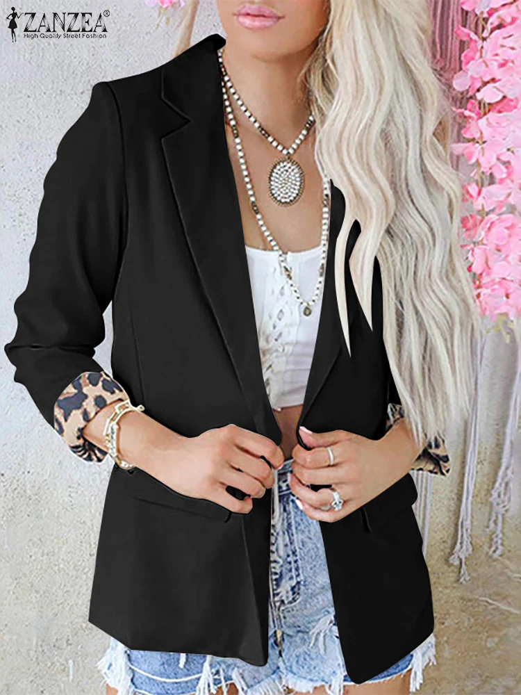 

Женский элегантный костюм ZANZEA с рукавом 3/4, блейзер с леопардовым принтом и манжетами, модная офисная одежда, Костюмные пальто, Осенний Повседневный свободный блейзер
