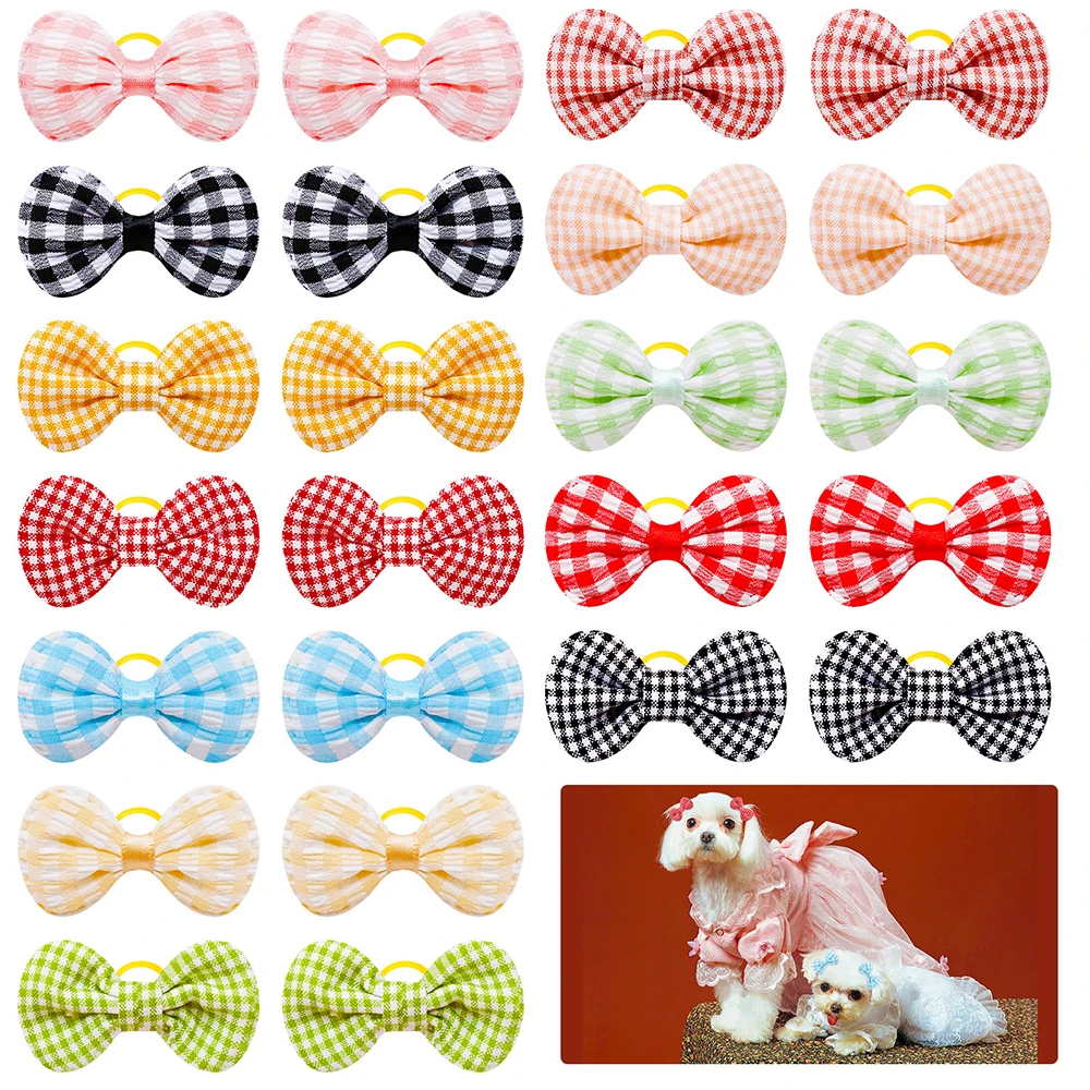 

10/20/30pcs Wholesale Pet Dog Hair Bows Cat Bows Plaid Cute Grooming Dog Headwear Hand-made Rubber Bands for Small Dog Supplies