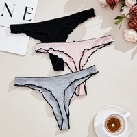 3Pcs Women's Thong Low-rise Panties Solid Color Cotton Lingerie Sexy Thongs Fashion Casual Underwear Comfort Fit Women's Tangas 2