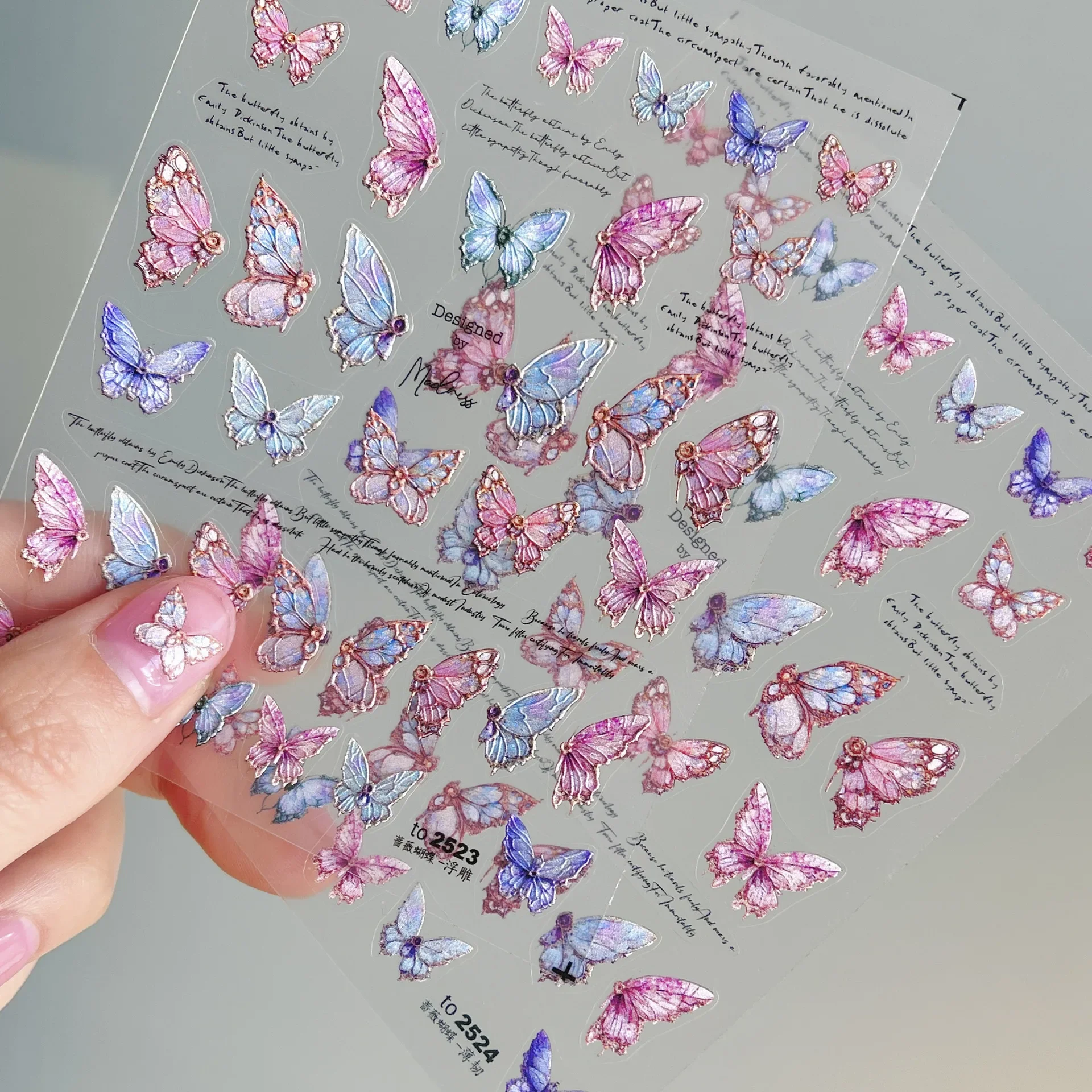 하이 퀄리티 3D 네일 아트 스티커, 초박형 나비, 5D 네일 아트 장식 액세서리