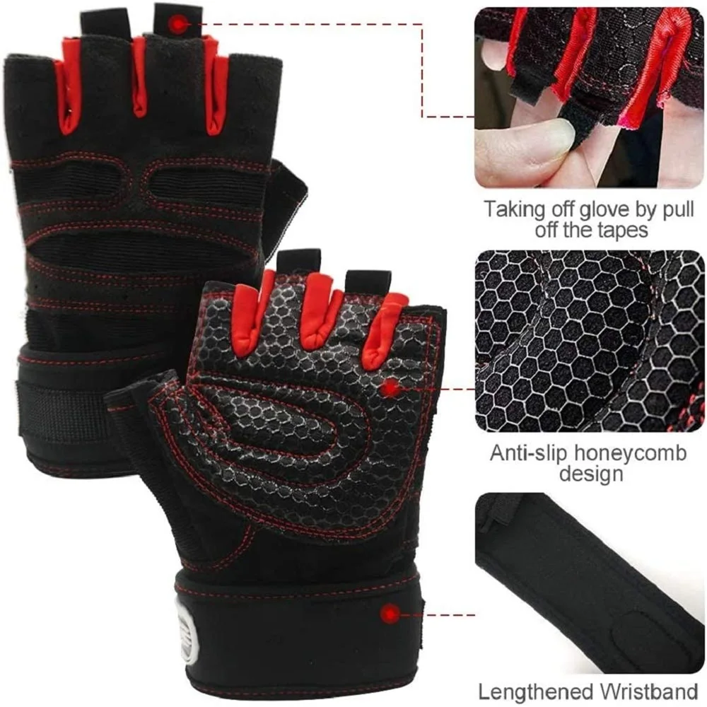 Workout Gloves for Men Women Half Finger Glove with Wrist Wrap for Sport Weight Lifting Training Bicycle Motorcyclist Gym Glove