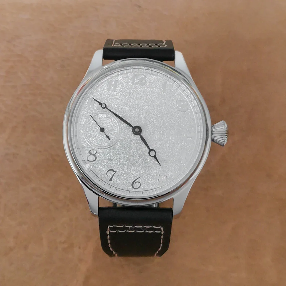

Men's 44mm manual mechanical watch mineral/sapphire glass watch genuine leather strap with ST3600 movement