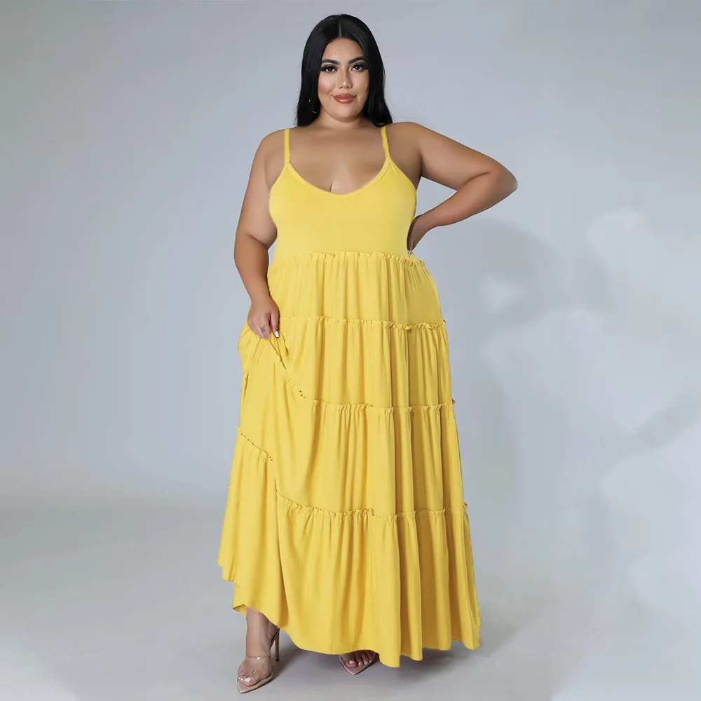 Plus Size Solid Loose Dress Women Sleeveless Elegant Pretty Cloth Female Casual Wide 5xl Robe 2023 Summer Sale New In Dress