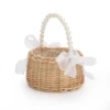 Pearl Princess Woven Flower Basket Rattan Storage Basket Flower Girl Hand Basket Handmade Flower Basket For Home Wedding Decor 1