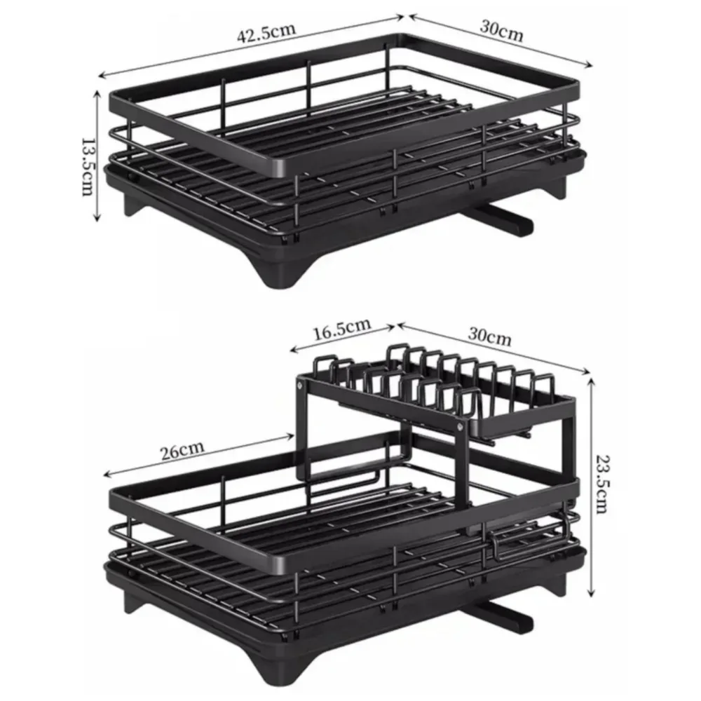 Dish Drying Rack Adjustable Kitchen Plates Organizer With Drainage Countertop Cutlery Storage Holder Metal Tableware Bowl Shelf