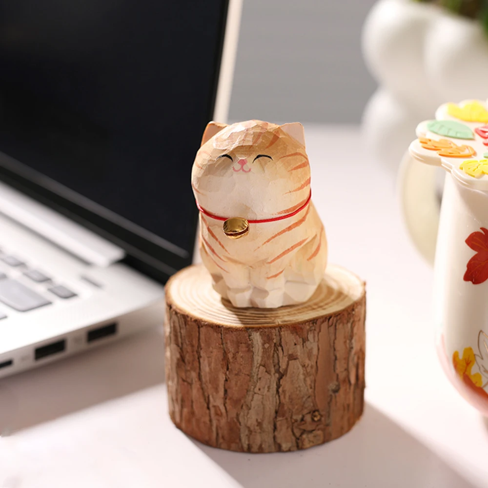Handcrafted wood carving Home decorations decoraciones para el hogar desk accessories room decor Handmade Cat statue offices 1