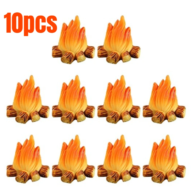 

10pcs Miniature Campfire Model Fake Fire Resin Bonfire Model Toys Dollhouse Micro Landscape Fairy Garden Decoration Accessories