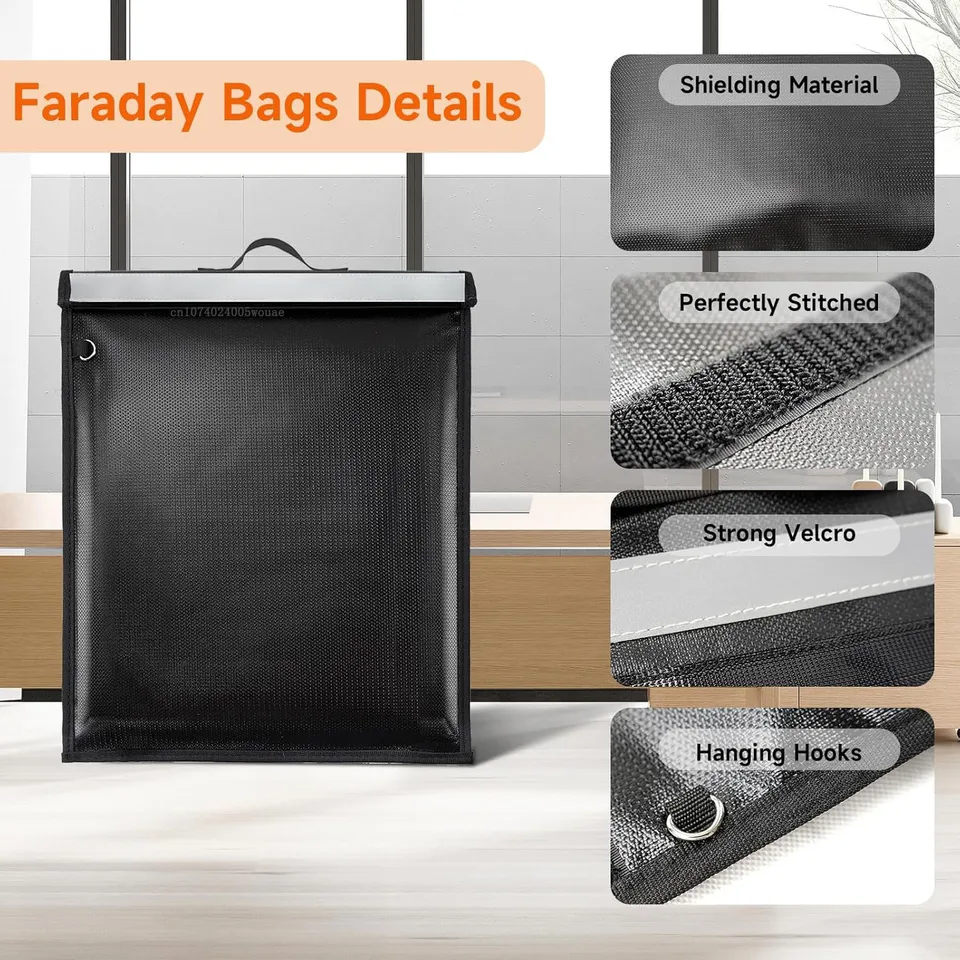 Bellamei Faraday-tas, 5-pack, grote Faraday-tas, EMP-bestendig met handvat, anti-tracking Faraday-kooi voor telefoons, laptops, tablets, radio- en autosleutels, brandwerende en waterdichte