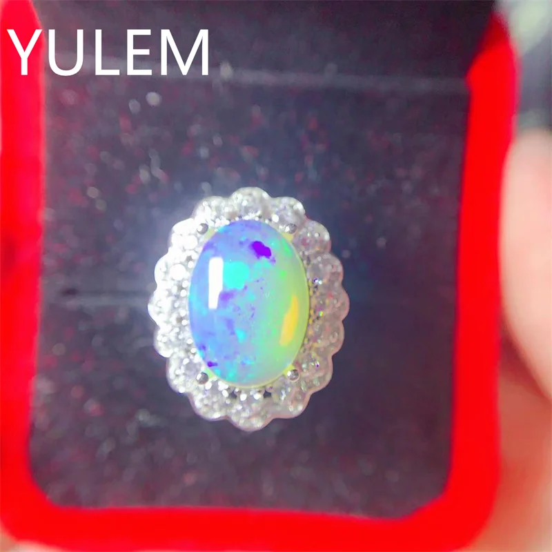 

YULEM Natural Opal Ring for Women Anniversary Gift 10X14MM Colorful Gemstones Fine Jewelry Luxury Real 925 Sterling Silver