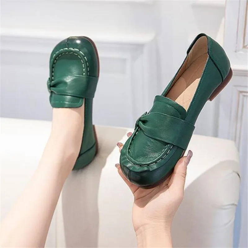 

Женские туфли из воловьей кожи на весну 2024, повседневные женские лоферы, Нескользящие туфли из натуральной кожи с мягкой подошвой