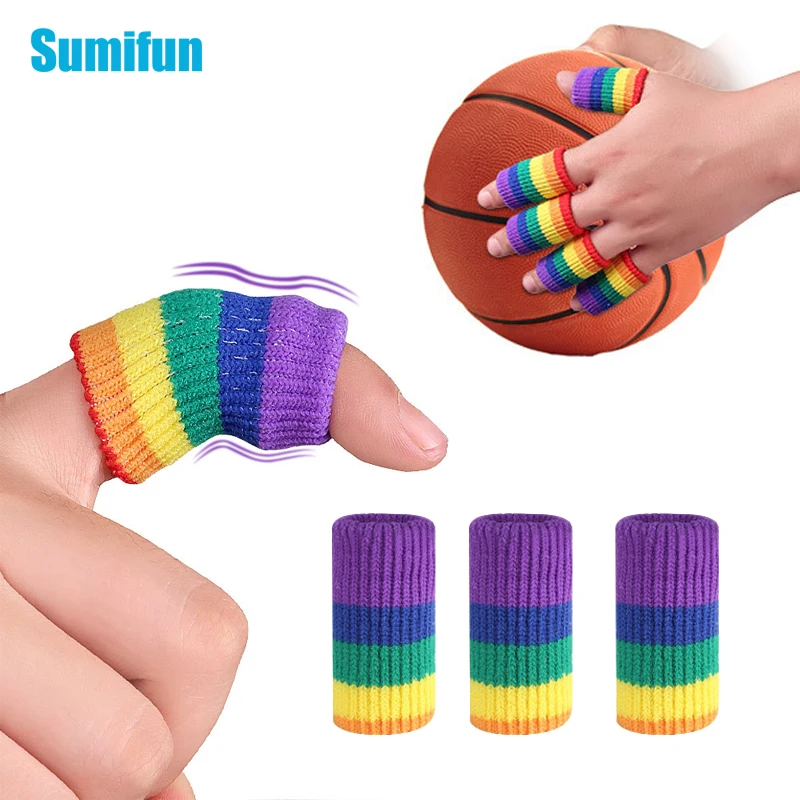 

10Pcs Rainbow Finger Sleeve Knitted Elastic Protective Case Outdoor Basketball Volleyball Prevent Injuries Hand Protection Tools