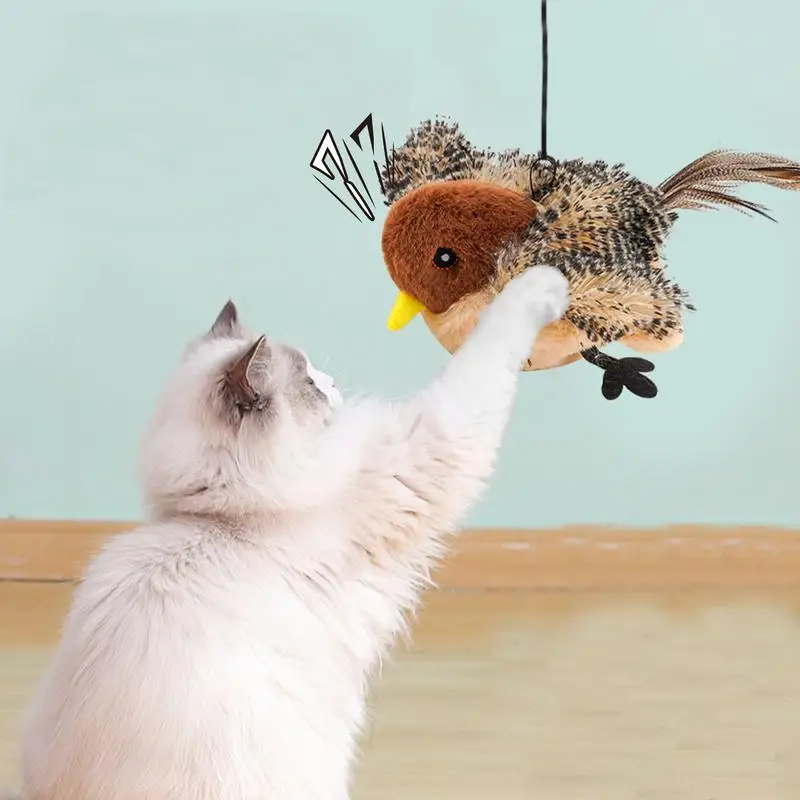 Jouet Chat Oiseau Battant Des Ailes Avec Son Et Mouvement - Rechargeable USB - Stimule L'instinct De Chasse - Lavable