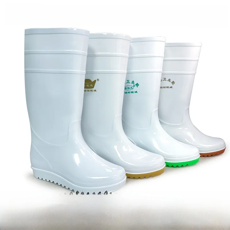 Bottes de pluie cuisine épaisses en tendon de vache grade alimentaire antidérapantes blanc mi-mollet
