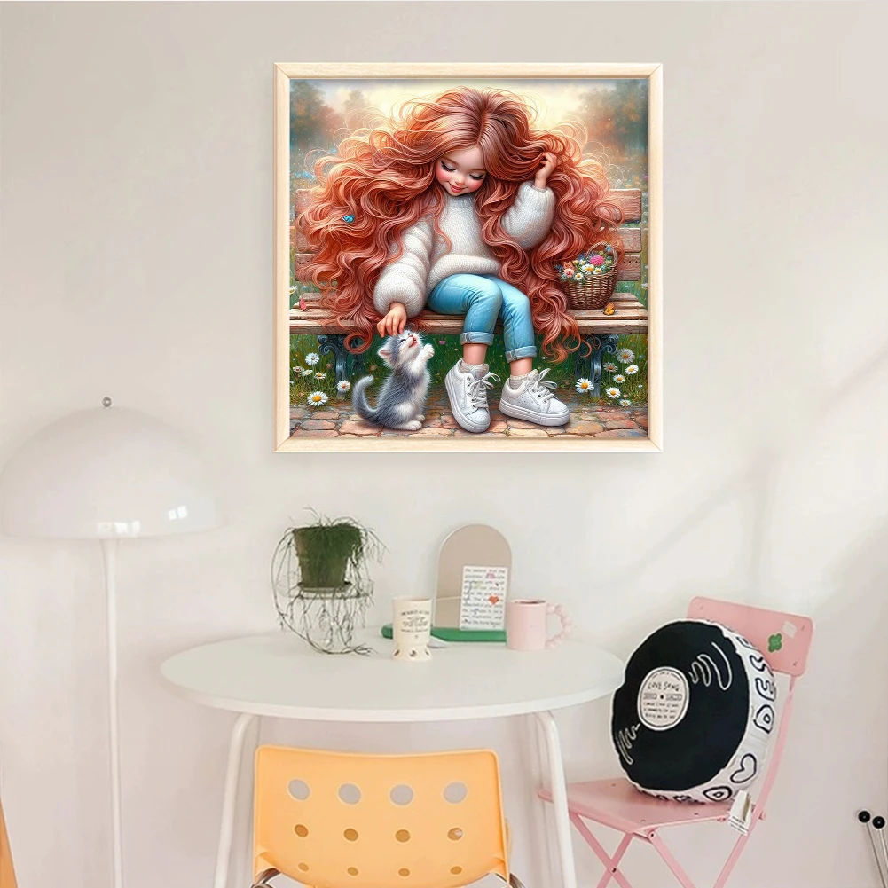 전체 자수 에코 코튼 스레드, 11CT 인쇄 소녀 크로스 스티치 키트 아트, 40x40cm