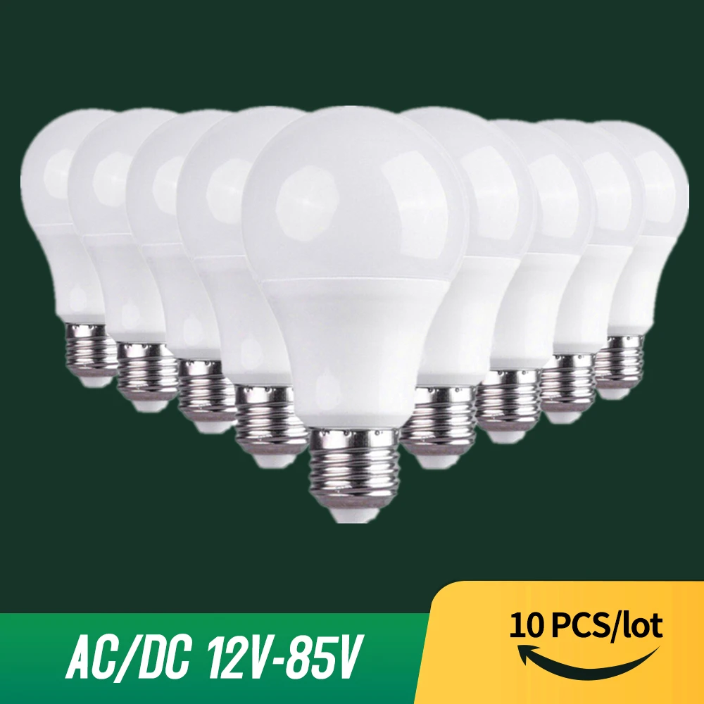 

10pcs/Lot LED Light Bulb For 12V 24V 36V DC AC Led lamp E27 Lampada 3W 5W 12W 15W 24W 36W Bombillas 12V-85volts Cold Warm White