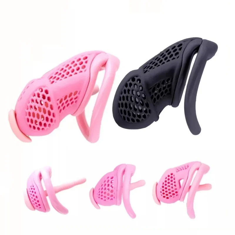 Pink Male Chastity Cage Embedded Small Lock 정조대 with Soft Silicone Catheter and 4 Size Cock Rings Adult Abstinence Sex Toys 18+ Penis Chastity Cage Chastity Lock Sex Toy Penis Cock Ring