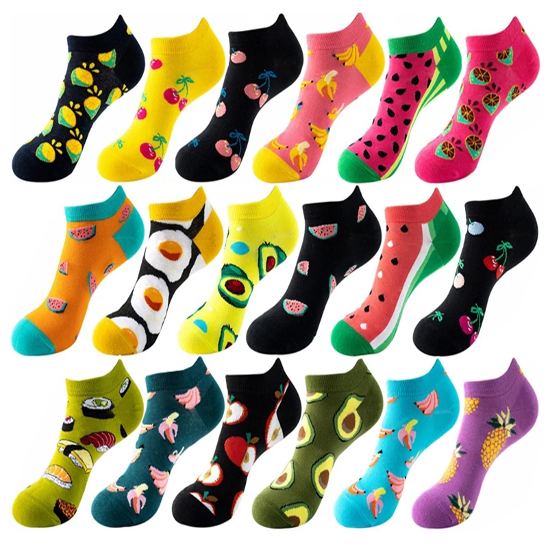Spring Summer Funny Women Socks Cartoon Colorful Fruit Food pattern Short Socks Happy Street Skateboard Parkour Men's socks