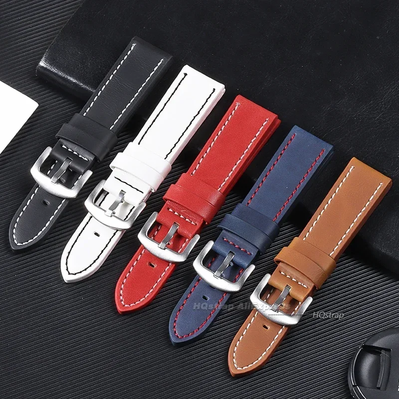 Vintage Matte Genuine Leather Watchband Strap in Black, Blue, or Brown